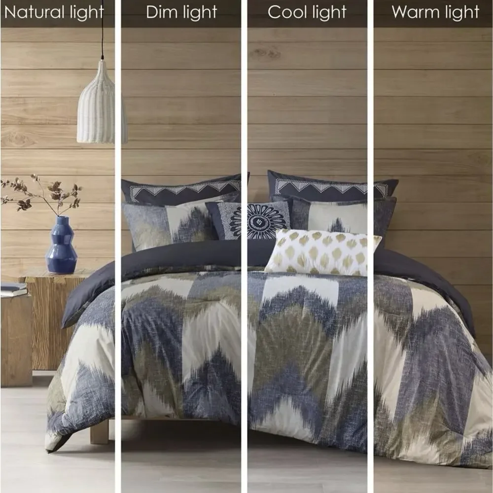 Ink & Ivy Reversible Comforter + Shams Set Full Dusty Blue Chevron Stripe 3pc